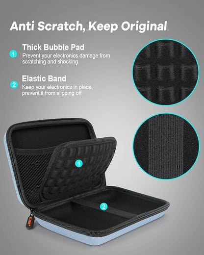 Shockproof Hard Shell Carrying Case - Light-Blue Case for External Hard Drive, Power Bank, Charger, Cable, Cell Phone, Electronic Accessories - Larger Capacity Storage Pouch Portable Travel Bag