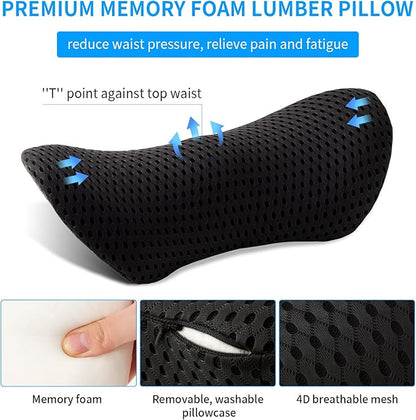 Lumbar Pillow, Memory Foam Lumbar Support Pillow for Office Chair and Car Seat, Back Support Pillow for Lower Back Pain Relief, Support Cushion Back Pillow for Sleeping, Resting, Driving, Traveling