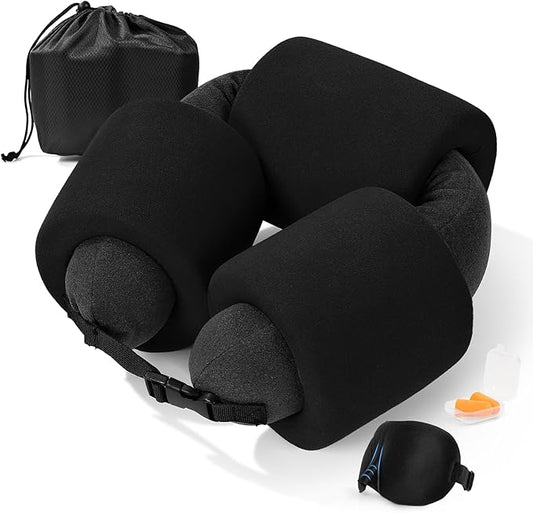 3-Ring Memory Foam Travel Neck Pillow It has obtained a Patent. The Three Rings can be movably Adjusted to Provide Flexible Support for The Neck, Head, and Other Areas.Black