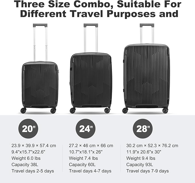 Nazhura Luggage Set, 3-Piece Hardside Suitcase Set, 20-inch Carry On, 24-inch, 28-inch Luggage