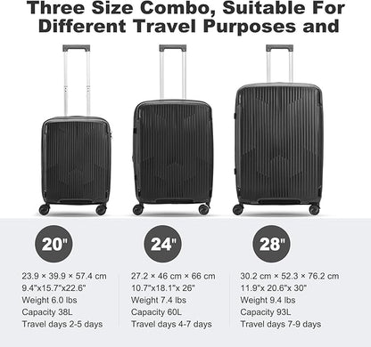 Nazhura Luggage Set, 3-Piece Hardside Suitcase Set, 20-inch Carry On, 24-inch, 28-inch Luggage