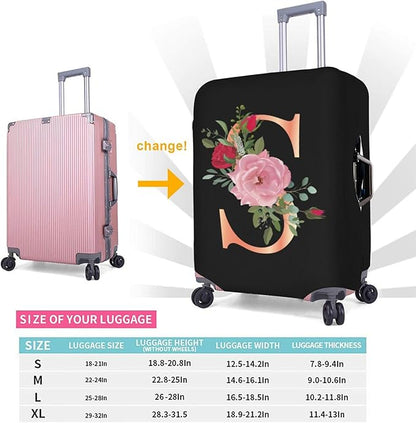 Floral Letter S Travel Luggage Cover Spandex Suitcase Protector Elastic Washable Stretch Suitcase Cover,Size XL(Fit 29-32inch Suitcase)