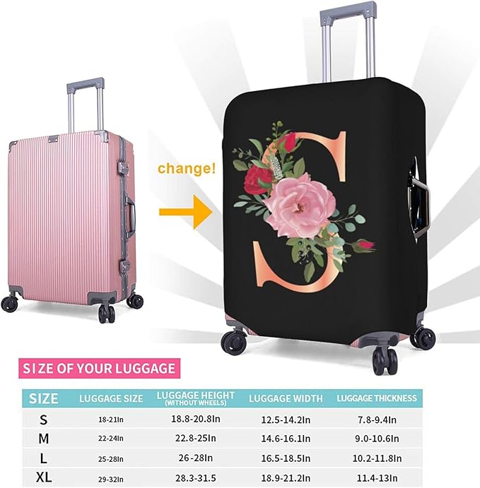 Floral Letter S Travel Luggage Cover Spandex Suitcase Protector Elastic Washable Stretch Suitcase Cover Fits 25-28 Inch Luggage