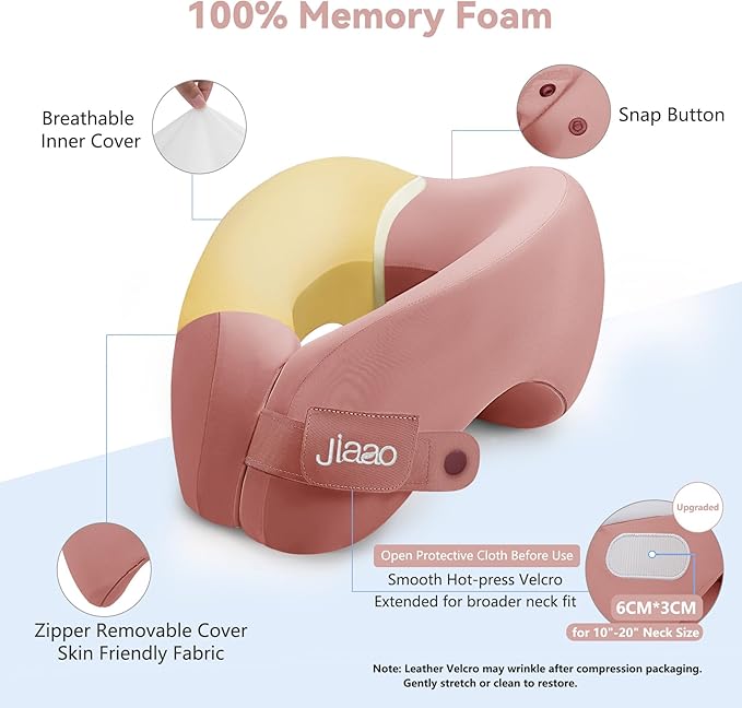 jiaao Neck Pillow Airplane, Memory Foam Travel Neck Pillows for Long Flight, 3D Eye Masks, Ear Plugs and Portable Drawstring Bag, Napping Pillow for Home, Road Trips, Sleep Rest and Travel Use