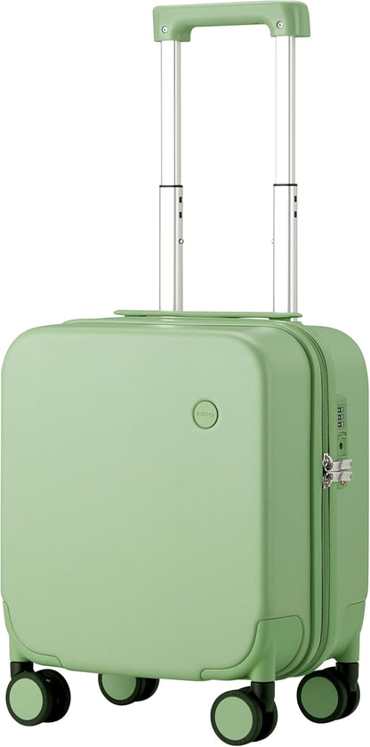 mixi Upgrade Carry on Luggage 14 Inch Underseat Personal Item Suitcases with Spinner Wheels, Hardside Rolling Suitcase PC with TSA Lock Lightweight Travel Case, Fine Grid Avocado Green
