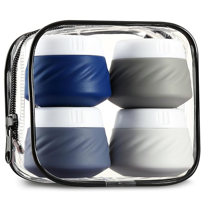 Gemice Travel Containers for Toiletries, Silicone Cream Jars TSA Approved Travel Size Containers with Clear Bag, Leak-proof Travel Accessories with Lid for Cosmetic Face Body Hand Cream (4 Pack)