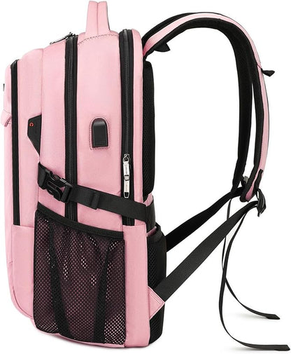 DUSLANG 17 Inch Laptop Backpack for Travel Water Resistant College Backpack for Women Laptop Bag with USB Charging Port and Clear Toiletry Bag Work Backpack,Pink A