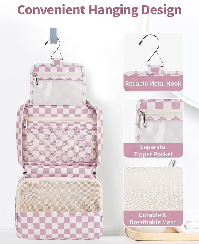 Narwey Small Hanging Travel Toiletry Bag for Women, Travel Bag for Toiletries, Makeup Bag Organizer Cosmetic Bags Make Up Bags for Girls