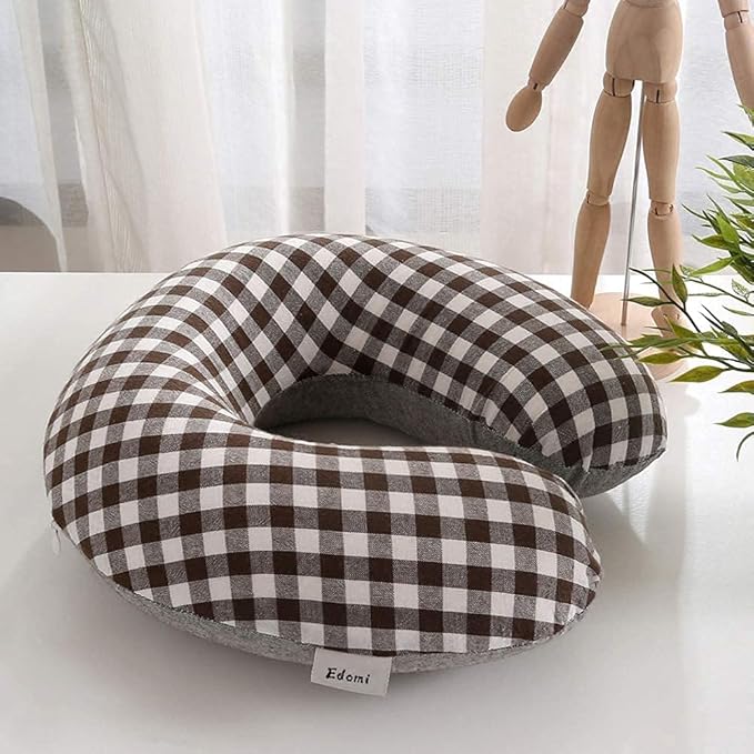 Buckwheat Neck Pillow for Sleeping U Shaped Pillow Cooling Travel Cervical Sleeping Pillow Head Neck Contour Support for Side Sleepers(12x12 inch, AB-Black)