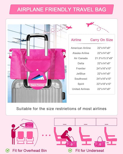 Overnight Bag for Kids Teen Girls Weekender Dance Bag Birthday Graduation Gifts,Initial Travel Duffel Bag Sports Gym Bag Personalized Weekender Bag Carry On Bags Preppy Gifts for Women(Hot Pink, O)