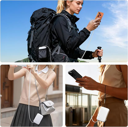 HOU 10000mAh Portable Power Bank with Retractable USB-C Cable, 35W Fast Charging, Dual Device Charging, Foldable Wall Plug, FCC/UL Certified 3 in 1 PD Charger for iPhone, Samsung, iPad, etc