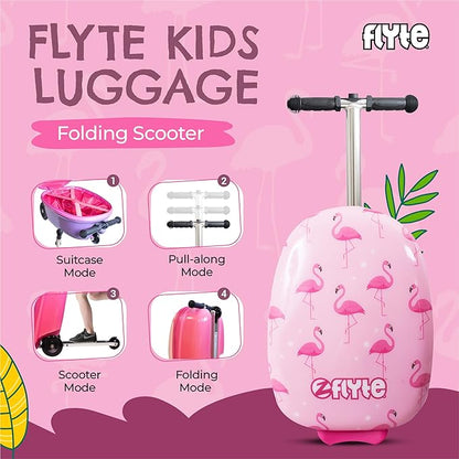 Flyte Fifi the Flamingo Scooter Suitcase - 2-in-1, 18 inch Ride on Suitcase for Kids, 25 Litre Capacity Kids' Luggage on Wheels for Boys and Girls Aged 4+, Rideable Carry on Children's Suitcases
