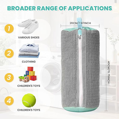 Shoe Washing Machine Bag, 2-Pack Reusable Shoe Bag for Washing Machine, 360° Deep Clean for Sneaker, Running Shoes,Bras, Delicates and Toys, Includes 2 Shoe Storage Dust Bags（Grey)