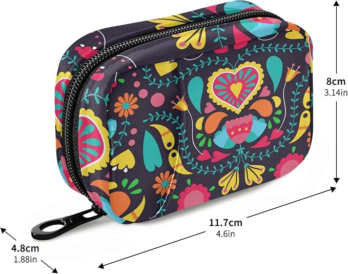 Travel Pill Organizer Weekly Small Cute Pill Box 7 Day Pill Case Vitamin Holder Pill Bottle Organizer (Black Floral Heart)