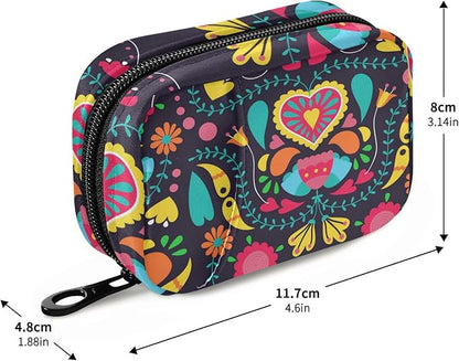 Travel Pill Organizer Weekly Small Cute Pill Box 7 Day Pill Case Vitamin Holder Pill Bottle Organizer (Black Floral Heart)