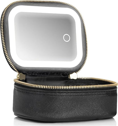 Small Makeup Bag with Led Mirror, Mini Travel Make up Bag 3 Light Modes Adjustable Brightness, for Women Organizer Cosmetic Bag, Portable Travel Train Toiletry Bag, for Pool Parties Work Touch-Ups