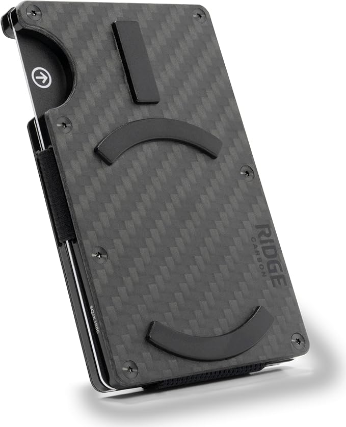 Ridge Wallets for Men Compatible with Magsafe - Slim Minimalist Compact Wallet and Card Holder, RFID Protected Front Pocket Wallets for Men with Integrated Cash Strap (Carbon Fiber 3K)