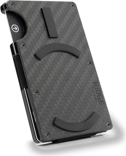 Ridge Wallets for Men Compatible with Magsafe - Slim Minimalist Compact Wallet and Card Holder, RFID Protected Front Pocket Wallets for Men with Integrated Cash Strap (Carbon Fiber 3K)