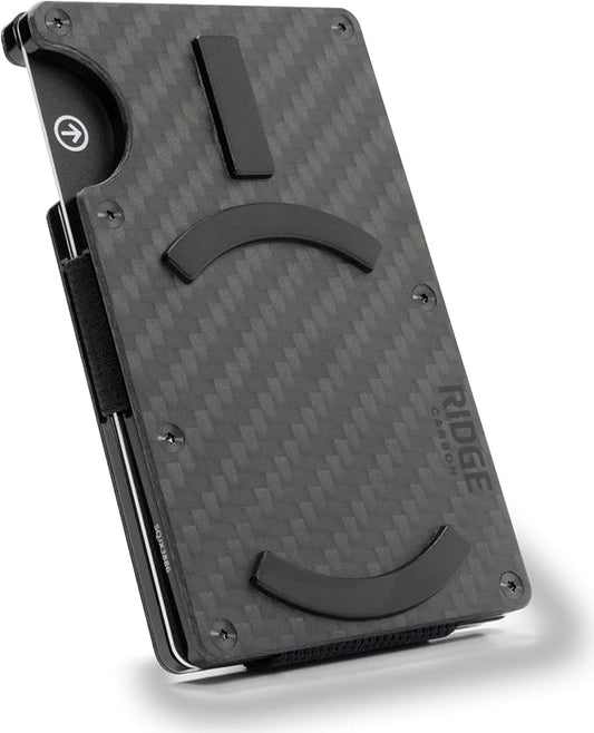 Ridge Wallets for Men Compatible with Magsafe - Slim Minimalist Compact Wallet and Card Holder, RFID Protected Front Pocket Wallets for Men with Integrated Cash Strap (Carbon Fiber 3K)