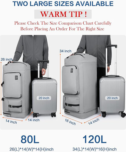 120L Travel Duffle Bag for Men and Women, Urtala 34” Large Duffle Bag for Traveling with Shoes Compartment, Foldable Travel Duffel Bags, Waterproof and Tear Resistant (Gray)