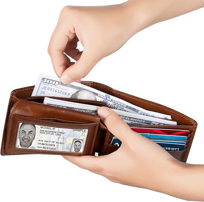 Leather Wallets for Men, Genuine Leather Mens Wallets Bifold Rfid Blocking with 2 ID Windows