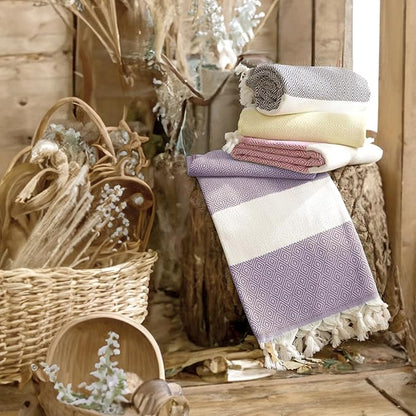 Bazaar Anatolia Turkish Beach Towel – 100% Cotton, Quick Dry, Sand Free Towel for Bathroom, Camping, Travel – Oversized 71x39 Inches – Diamond Purple