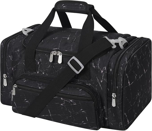 17 inch Small Duffle Bag - Carry On Weekender Bag for Travel Gym Sport - Black Marble