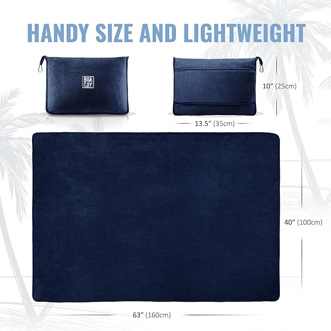 BOACAY Soft & Warm Travel Blanket for Airplane & Car - Long Flight Essential for Women, Men, Kids - Compact Pillow with Luggage Sleeve & Backpack Clip