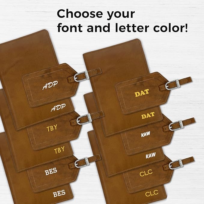 Personalized Monogrammed Antique Saddle Leather RFID Passport Wallet and Luggage Tag