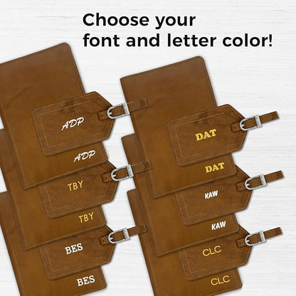 Personalized Monogrammed Antique Saddle Leather RFID Passport Wallet and Luggage Tag