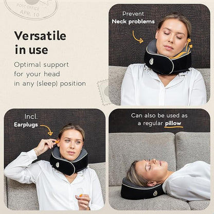 Travel Pillow - Airplane Neck Pillow with 360° Support - 100% Pure Memory Foam Flight Pillow for Sleeping on Airplanes - Travel Neck Pillow for Traveling