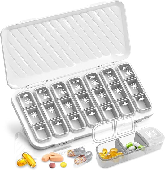 Pill Organizer 3 Times A Day - GloDeals Weekly Pill Organizer 2 Times A Day, Large Pill Box 7 Day Medicine Organizer Pill Case, Pill Container Holder, Daily Pill Box 3 Times A Day, for Vitamin, White