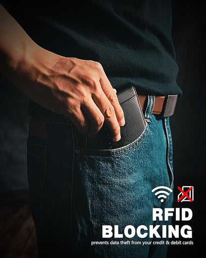 RUNBOX Money Clip Slim Wallets for Men RFID Blocking 11 Card Holder Minimalist Small Leather Bifold Men's Front Pocket Wallet Gift Box