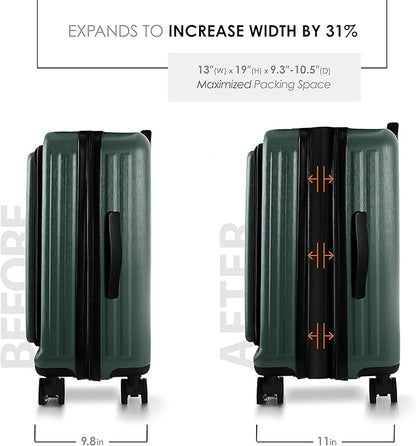 20 Inch Carry On Luggage 22x14x9 Airline Approved, Carry On Suitcase with Wheels, Hard-shell Carry-on Luggage, Durable Luggage Carry-On, Green Small Suitcase with Cosmetic Case