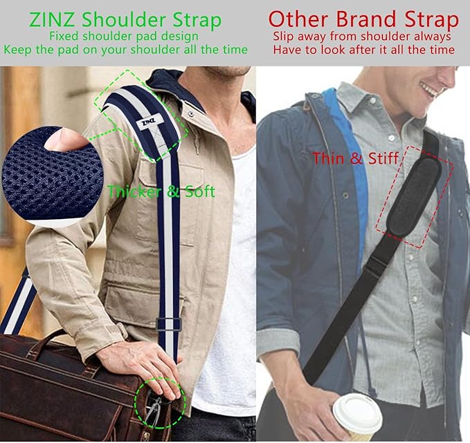 ZINZ 79 inch Shoulder Strap, Extra-thick Fixed Cushion Pad and Dual Clasps Universal Replacement Strap with Metal Swivel Hooks for Laptop Bags, Luggage Bags, Camera, Crossbody(Stripes-BuWBu)