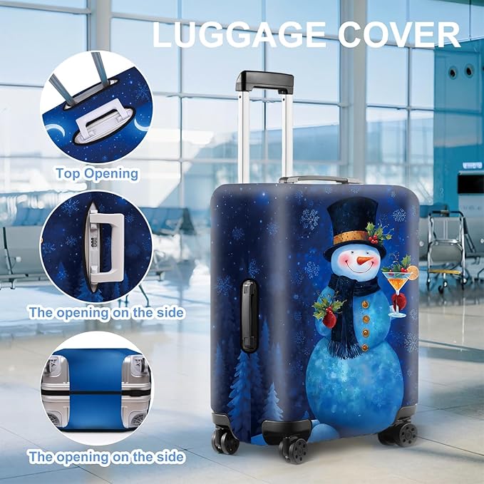 Blue Snowman Luggage Cover, Washable Christmas Suitcase Cover, Travel Suitcase Protector Anti-scratch Bag Cover Holiday Travel Christmas Gift,S