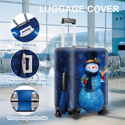 Blue Snowman Luggage Cover, Washable Christmas Suitcase Cover, Travel Suitcase Protector Anti-scratch Bag Cover Holiday Travel Christmas Gift,L
