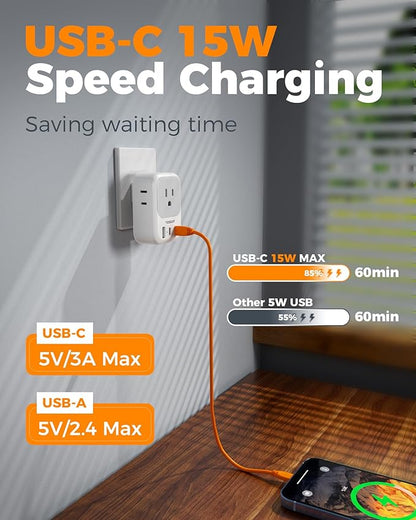 US to Japan Plug Adapter 2 Pack, TESSAN 2 Prong to 3 Prong Outlet Adapter with 4 Outlets 3 USB (2 USB-C), Outlet Adaptor US to Japan China Mexico Philippines Canada Peru Thailand Vietnam