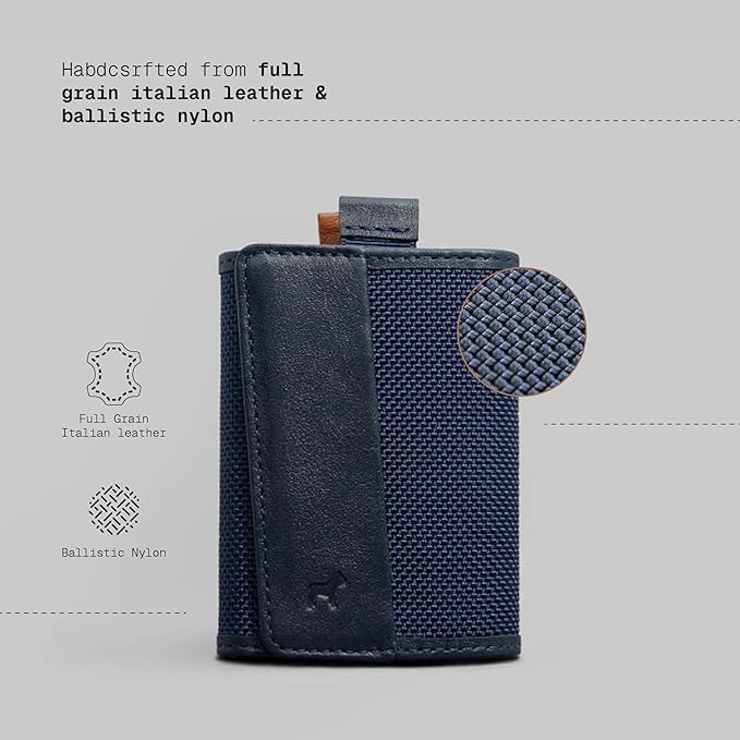 The Frenchie Co. - Speed Wallet Mini - Mini Front Pocket Wallet - Ultra-Slim RFID Blocking Card Holder with Quick-Access Pull Tab - Ballistic Nylon and Full-Grain Italian Leather
