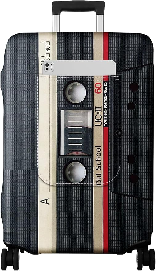 Slohif Luggage Cover for Suitcase Tsa Approved Protector - Luggage Sleeve Large Suit Case Cover Travel Stretch Baggage Case Protective Washable Fit 31-32 Inch Black Tape XL