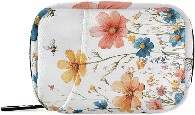 Pill Organizer Box Case Weekly Travel Pill Container Cute Pill Holder 7Day Vitamin Organizer Pill Dispenser Sorter Planner Storage Small Compact Red Wildflower Bees22