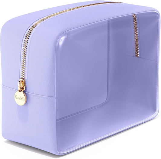 Embla London Makeup Bag Cosmetic Case, Clear Zipper Make Up Pouch and Toiletry Travel Tote, Cute Skincare Pouches for Women Girls, Preppy Purse Cosmetic Organizer, Large Makeup Bags, Lilac