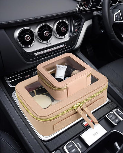 Travel Clear Makeup Bag Set, TSA Approved Cosmetic Bag Case with Zipper Portable Makeup Pouch Toiletry Bag Women Traveling Cosmetic Organizer Storage Bag Car Organizer Car Essentials for Women