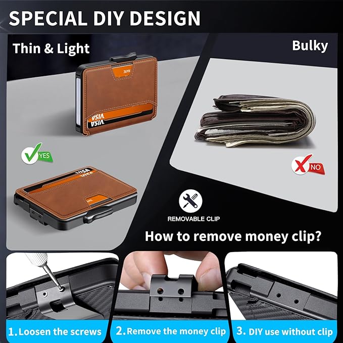 Wallet for Men, Mens Wallet Minimalist Slim Wallet, RFID Blocking Smart Pop Up Wallet with Money Clip & ID Window, Metal Compact Wallet, Aluminum Credit Card Holder Wallet