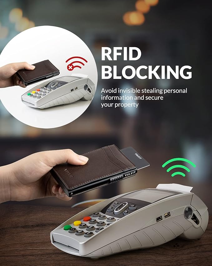 VULKIT Men's Slim Wallet Pop Up Card Holder RFID Blocking Metal Wallet Minimalist Design Holds Up to 11 Cards