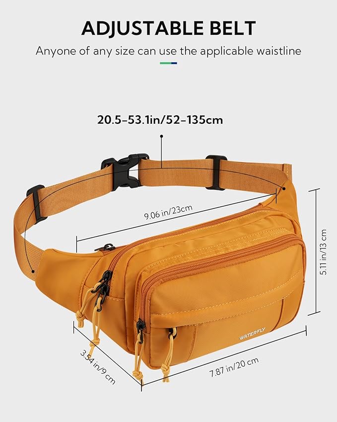 WATERFLY Fanny Pack Waist Packs: Large Crossbody Fanny Packs for Women Men with 5 Zipper Pockets Adjustable Strap Waist Bags Hip Pack for Traveling Cycling Running Hiking-Tan