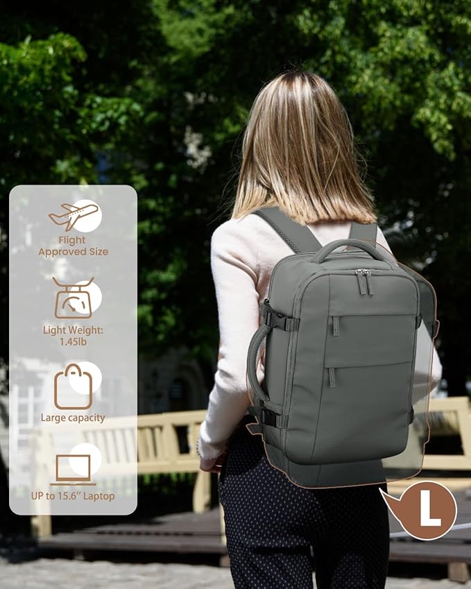 Travel Backpack for Women Man, Waterproof Personal Item Travel Bag Airline Approved Laptop Backpack Bookbag Weekender bags for Business,Travel, Work Fits 15.6 inch Laptop(Medium,Green)