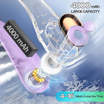 KIDEE Neck Fan, Bladeless Neck Fans Portable Rechargeable, Upgrade 360° Airflow, 3 Speeds, Headphone Design, 4000mAh Battery Operated Personal Wearable Fan Hands Free for Travel Indoor Outdoor