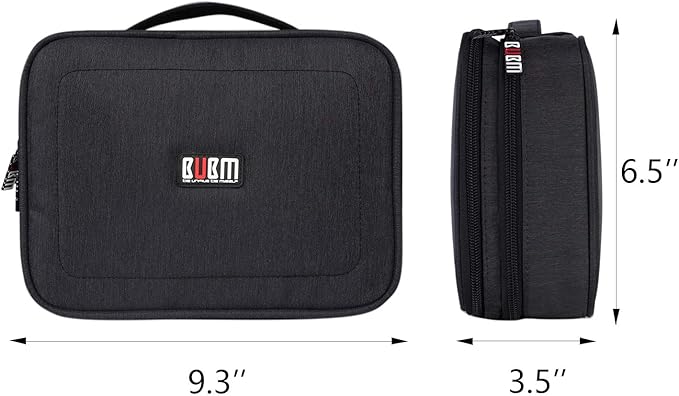 BUBM Electronic Organizer, Double Layer Travel Gadget Carry Bag for Cables, Plugs, Earphone, Flash Hard Drive and More--a Sleeve Pouch for iPad Mini(Medium, Black)