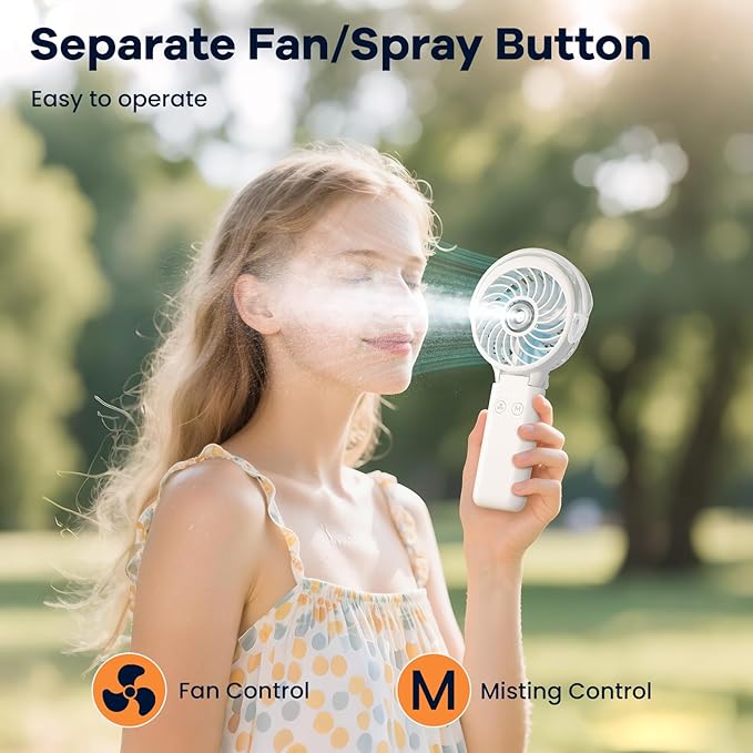 HandFan 5200mAh Upgraded Personal Misting Fan, Rechargeable Handheld Mister Fan, Spray Water Mist Fans, Portable Cooling AC, Electric Mini Hand Fans for Beach Travel Outdoors(White)